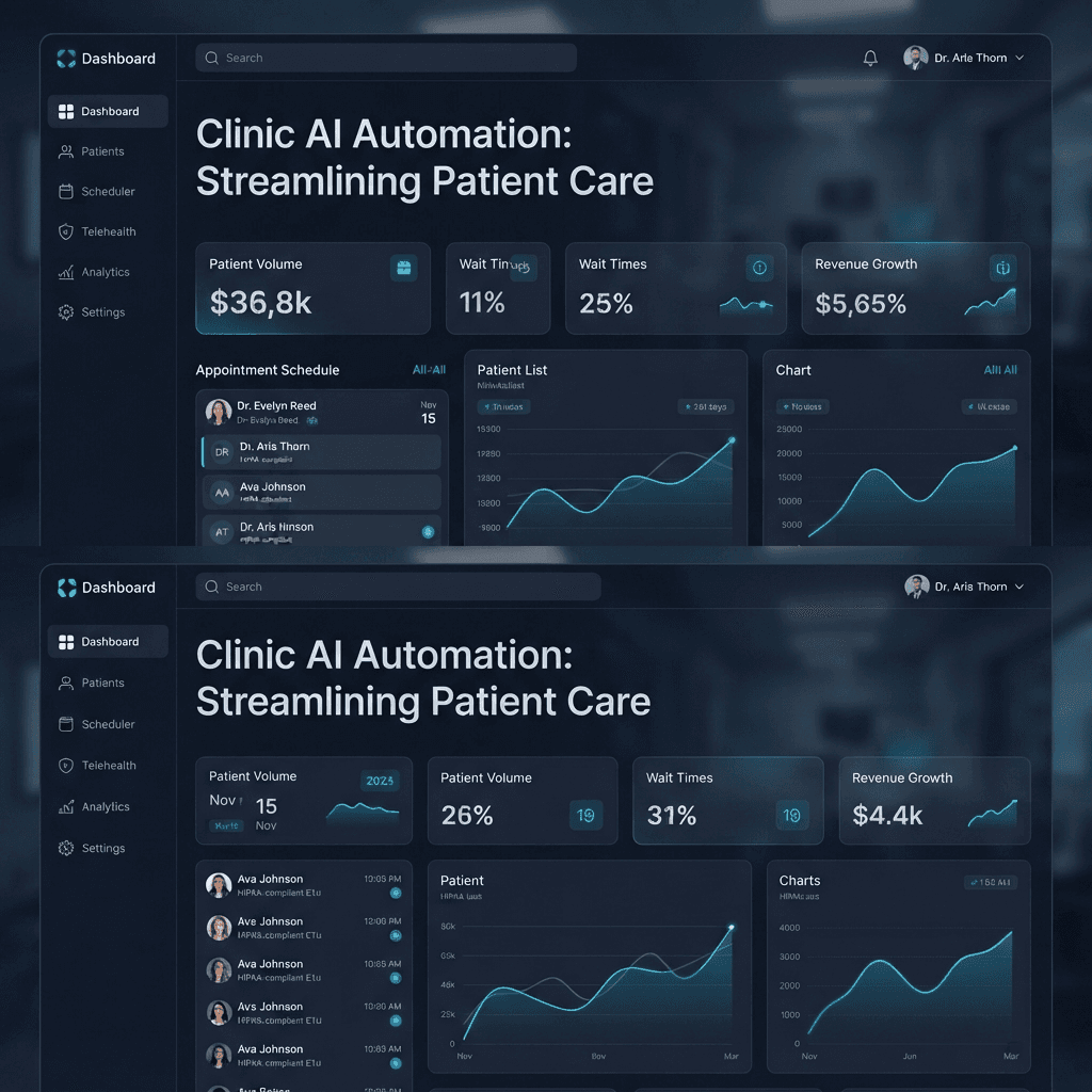 Clinic AI automation dashboard streamlining patient care and appointments